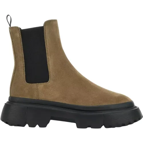 Braune Wildleder Slip-On Stiefeletten , Damen, Größe: 40 EU - Hogan - Modalova