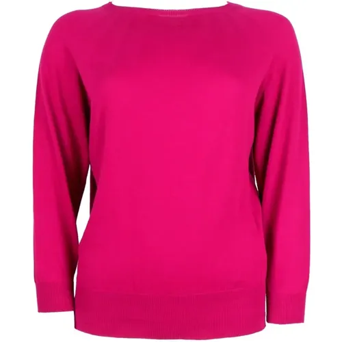 Fuchsia Baumwollpullover Bootsausschnitt Lange Ärmel , Damen, Größe: M - Alpha Studio - Modalova