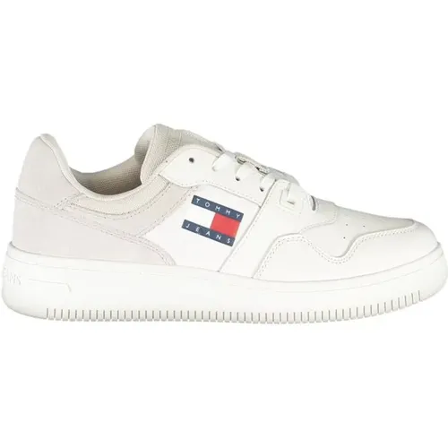 Weiße Polyester-Sneaker mit Schnürsenkeln, Kontrastdetails, Druck, Logo , Herren, Größe: 37 EU - Tommy Hilfiger - Modalova