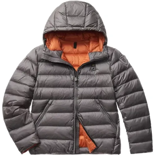 Grey Quilted Down Jacket with Fixed Hood , male, Sizes: 2XL - Blauer - Modalova