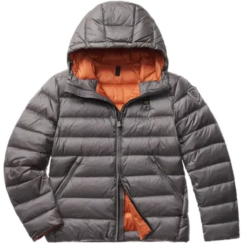 Grey Quilted Down Jacket with Fixed Hood , male, Sizes: 2XL, XL, L - Blauer - Modalova
