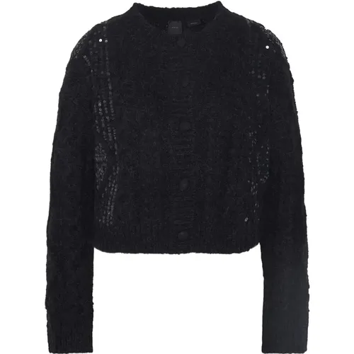 Schwarzer Boar Pullover mit Paillettenstickerei , Damen, Größe: M - pinko - Modalova