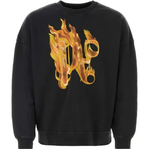 Schwarzer Oversize Sweatshirt,Schwarzer Burning Monogram Sweatshirt - Palm Angels - Modalova
