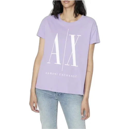 Printed Cotton T-shirt with Round Neckline , female, Sizes: S, L, XS, M - Armani Exchange - Modalova