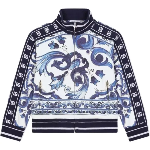 Jungen Blau-Weißes Langarm-Sweatshirt mit All-Over-Print - Dolce & Gabbana - Modalova