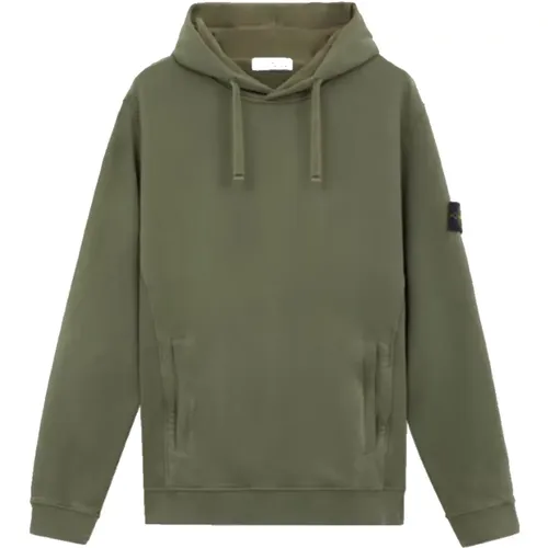 Gebürstete Baumwollfleece-Kapuzenpullover mit Taschen , Herren, Größe: L - Stone Island - Modalova