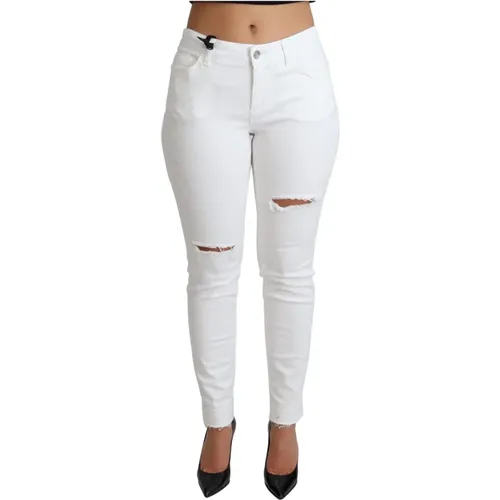 Weiße Zerrissene Skinny Jeans , Damen, Größe: L - Dolce & Gabbana - Modalova