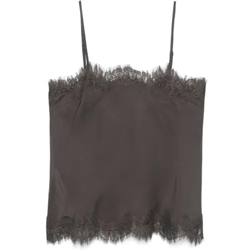 Satin Square Neck Lace Trim Top , Damen, Größe: S - Gold Hawk - Modalova