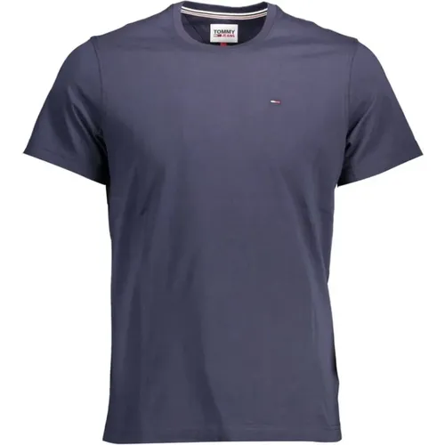 Blau Baumwoll T-Shirt mit Stickerei , Herren, Größe: L - Tommy Hilfiger - Modalova