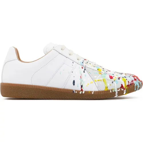 Weiße und Mehrfarbige Paint Splatter Sneakers,Pollock Kontrast Leder Sneakers - Maison Margiela - Modalova
