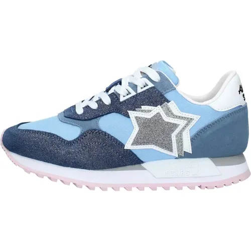 Blaue Leder- und Stoffdamen-Sneakers - atlantic stars - Modalova