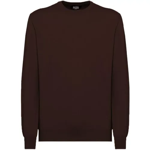 Brauner Woll-Kaschmir-Crew-Neck-Pullover - Alpha Studio - Modalova