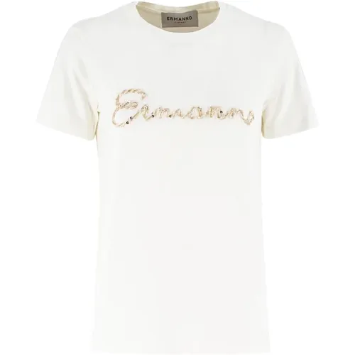 Paillettenverziertes Baumwoll-T-Shirt - Ermanno Scervino - Modalova