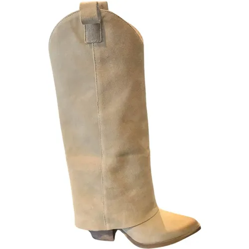 Folded Boot with Leather Sole, 8cm Heel , female, Sizes: 4 UK, 8 UK - Gisel Moire - Modalova