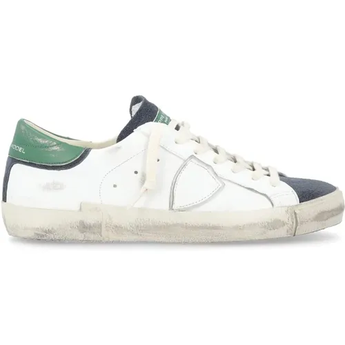 Paris X Sneaker in Weiß, Grün und Blau aus Leder , Herren, Größe: 44 EU - Philippe Model - Modalova
