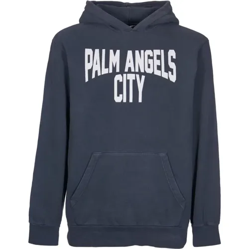 City-Logo Grauer Hoodie Pullover , Herren, Größe: M - Palm Angels - Modalova