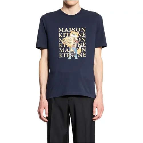 Blaues Fox Champion T-Shirt Regular Fit - Maison Kitsuné - Modalova