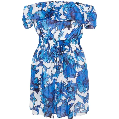 Blumenmuster Off-Shoulder Kleid Blau , Damen, Größe: M - Liu Jo - Modalova