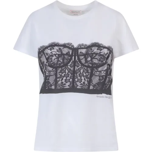 Weißes T-Shirt mit Logo-Print , Damen, Größe: S - alexander mcqueen - Modalova