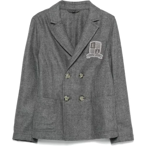 Grauer Wollmischung Geprägter Blazer - Emporio Armani - Modalova