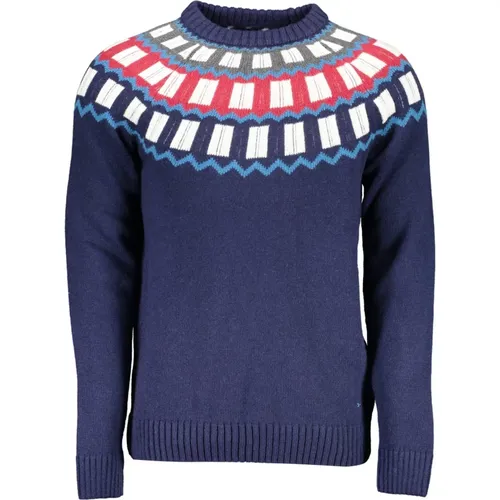 Blauer Wollpullover mit Kontrastdetails , Herren, Größe: L - Gant - Modalova