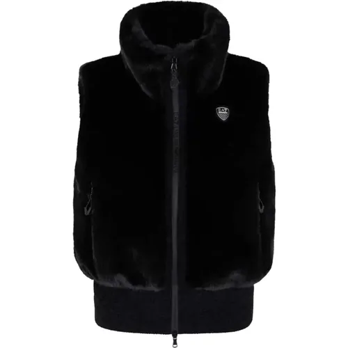 High Neck Faux Fur Vest with Logo Patch , female, Sizes: M, S - Emporio Armani EA7 - Modalova