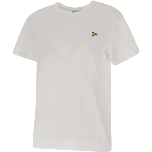 Cotton T-shirt with Fox Logo , female, Sizes: L, M, S - Maison Kitsuné - Modalova