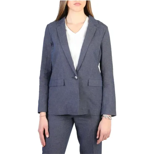 Buttoned Cotton Linen Blazer , female, Sizes: XS, L, M, S - Armani - Modalova