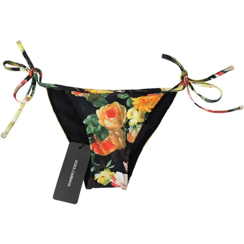 Schwarzer Strandbekleidung Bikinihose mit Blumenmuster - Dolce & Gabbana - Modalova