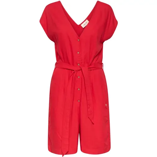 Roter Jumpsuit mit V-Ausschnitt und Knöpfen , Damen, Größe: L - Cream - Modalova