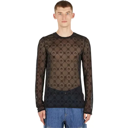 Mesh Langarmshirt mit Mondmuster , Herren, Größe: L - Marine Serre - Modalova