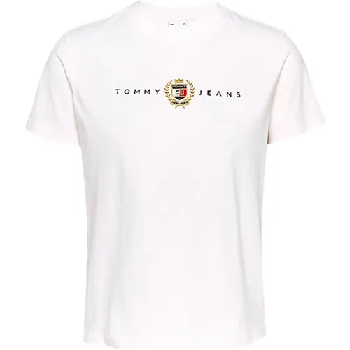 Gestrickter Kragen Kurzarm T-Shirt , Damen, Größe: S - Tommy Hilfiger - Modalova