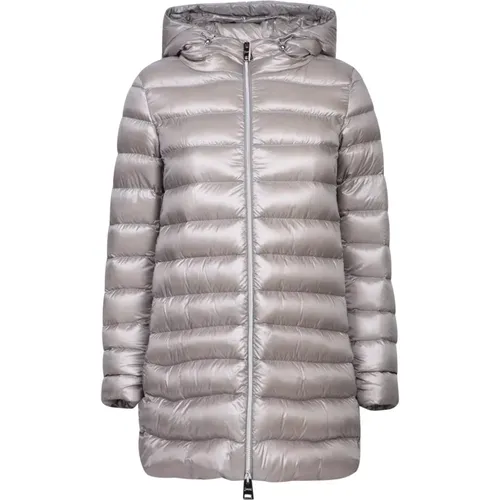 Pearl Grey A-Shape Down Jacket with Hood , female, Sizes: S, M, XL, 2XS, XS, L - Herno - Modalova