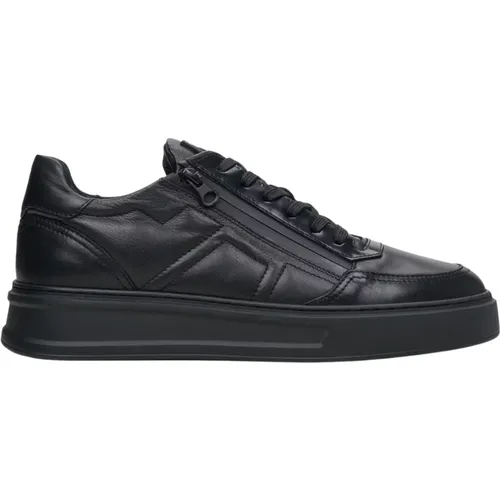 Herren Schwarze Leder-Sneaker mit einem Dekorativen Reißverschluss Er00113808 , Herren, Größe: 42 EU - Estro - Modalova