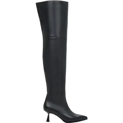 Damen Schwarze Leder Kniehohe Stiefel mit Elastischem Obermaterial Er00114207 , Damen, Größe: 37 EU - Estro - Modalova