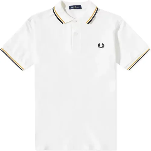 Slim Fit Twin Tipped Polo in Snow /Gold/Navy , male, Sizes: M - Fred Perry - Modalova