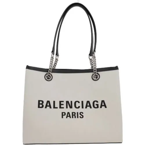 Canvas Tote Bag with Leather Trim and Logo Print , female, Sizes: ONE SIZE - Balenciaga - Modalova