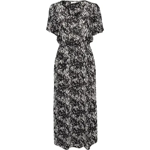 Langes Kleid Schwarz/Weiß Grafische Schlange , Damen, Größe: XL - Kaffe - Modalova