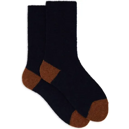 Kurze einfarbige blaue Bouclé-Socken für Damen mit kontrastierenden Details , Herren, Größe: S - Gallo - Modalova