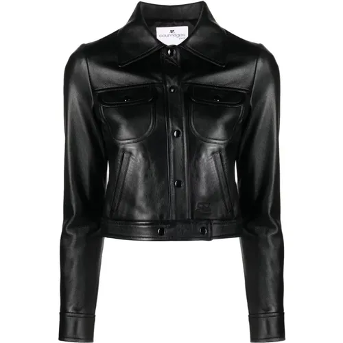 Vintage leather trucker jacket , female, Sizes: M - Courrèges - Modalova