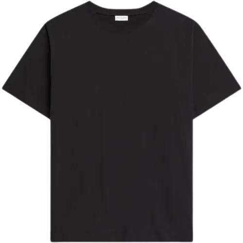Schwarzes Rundhals Baumwoll T-Shirt , Herren, Größe: L - Dries Van Noten - Modalova