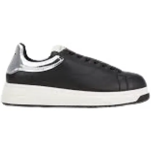 Leather Sneakers with Mirrored Silver Back Insert and Eagle Logo , male, Sizes: 5 1/2 UK, 5 UK, 10 UK, 8 UK - Emporio Armani - Modalova