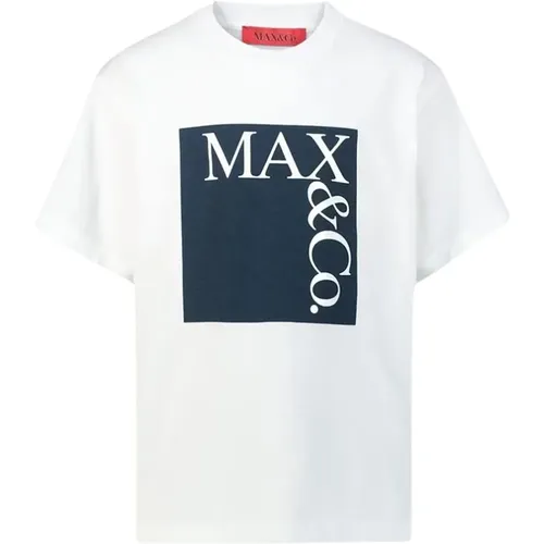 Baumwoll Rundhals T-Shirt mit Frontdruck - Max & Co - Modalova