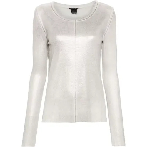 Weiße Metallic-Strickjacke mit gerippten Details , Damen, Größe: S - Avant Toi - Modalova