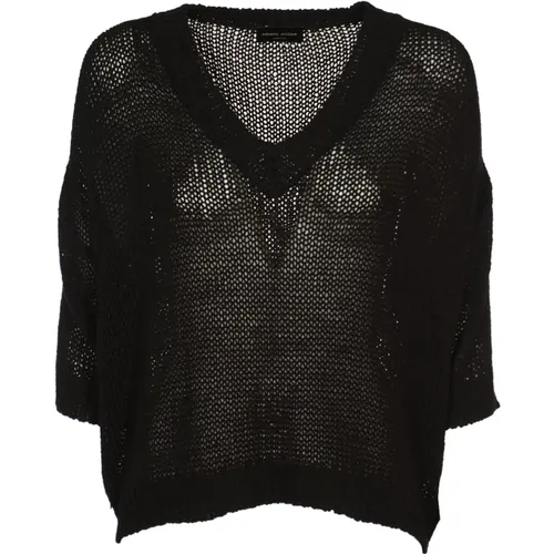 Schwarze V-Ausschnitt Pullover , Damen, Größe: S - Roberto Collina - Modalova