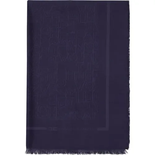 Navy Scarf with Jacquard Lettering , female, Sizes: ONE SIZE - Elisabetta Franchi - Modalova