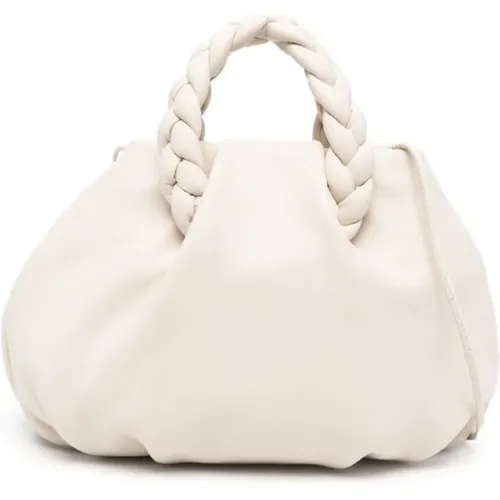 Weiße Lederhandtasche mit geflochtenem Griff , Damen, Größe: ONE Size - Hereu - Modalova