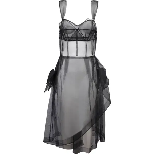 Schwarzes Tüll-Midi-Kleid mit Schleifendetail - Maison Margiela - Modalova