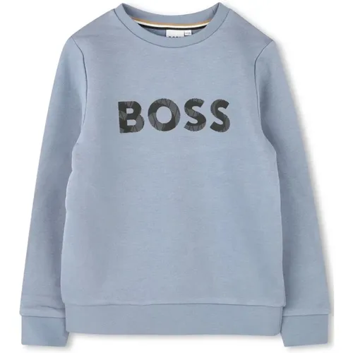 Klares Blaues Crewneck Sweatshirt Geprägtes Logo - Hugo Boss - Modalova