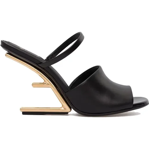 Leather Mules with F Heel , female, Sizes: 5 1/2 UK - Fendi - Modalova